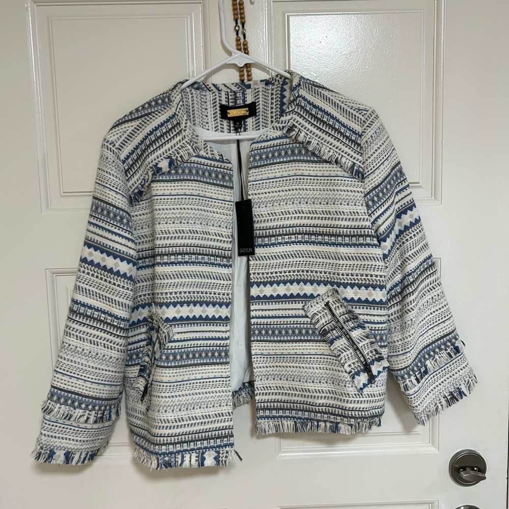 Greylin Navy and White Textured Blazer